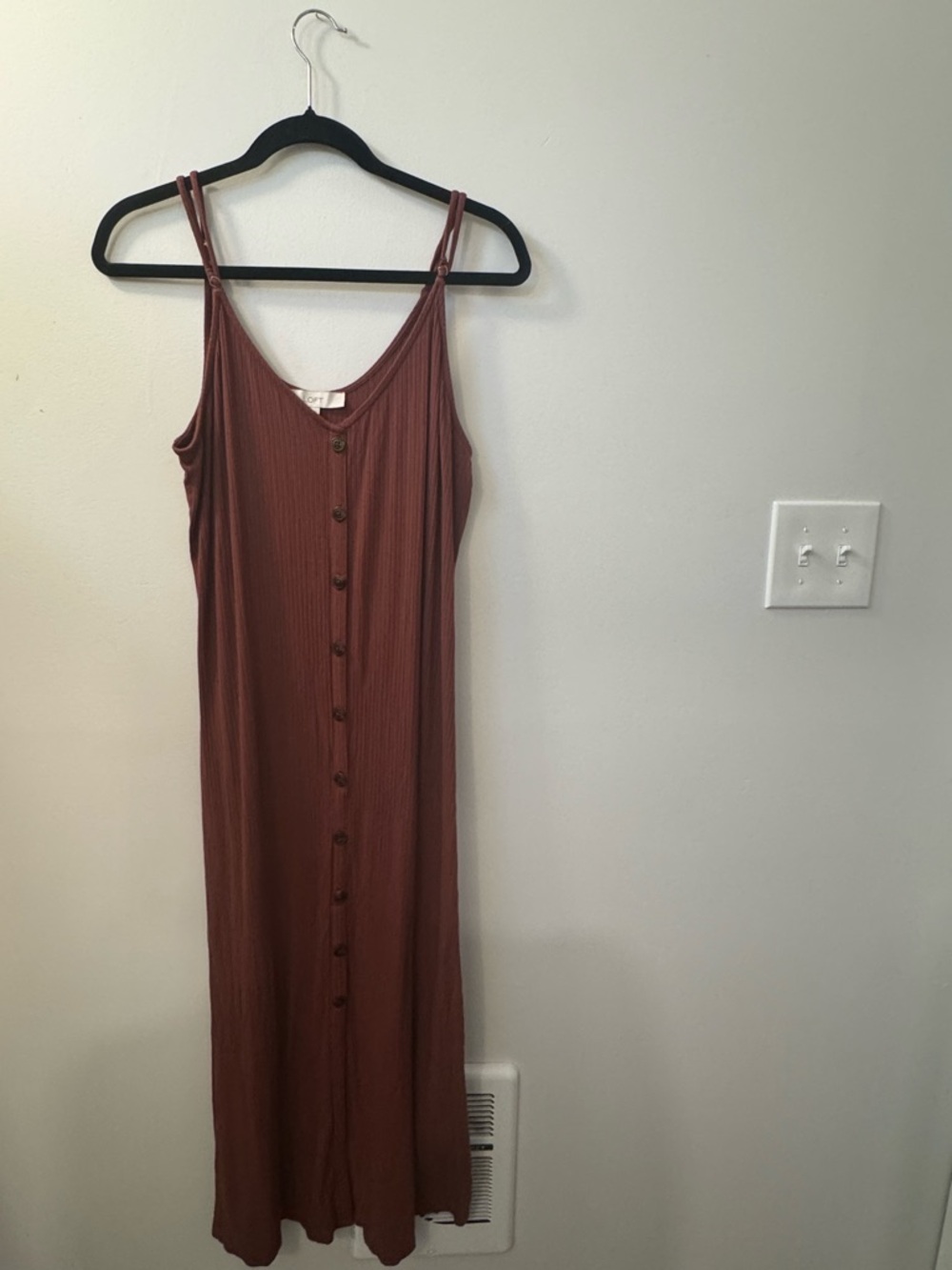 LOFT Rust Button-Front Maxi Slip Dress